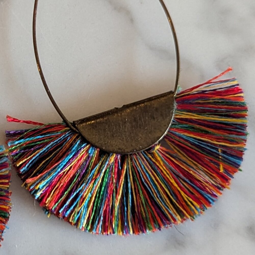 Glitter Stone & Multicolor Fringe Earrings - Picture 4 of 7